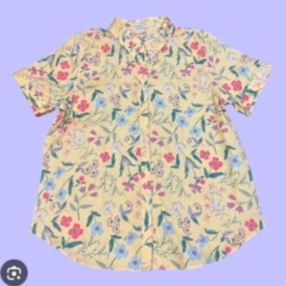 Coldwater Creek Yellow Floral Button Down Shirt 12P NWOT
